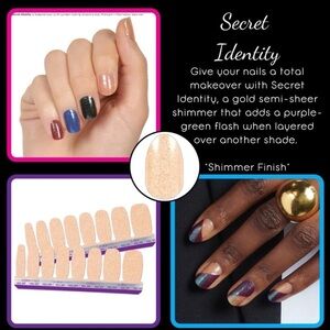Color Street Secret Identity Press-On Nails - Gold and Purple-Green Shimmer